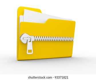  Folder icon with zip, over white background. 3d render