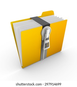Folder icon with zip , This is a computer generated and 3d rendered picture.