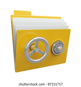 Folder with safe lock isolated on white background