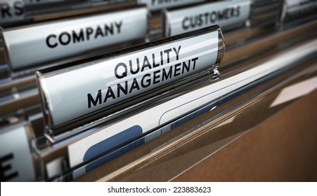 Folder Tabs With Focus And Blur Effect. Business Concept Image For Illustration Of Quality Management System.