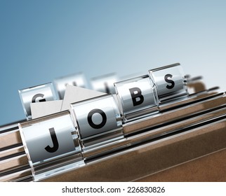 Folder tabs with letters composing the word jobs, concept image for illustration of job search.