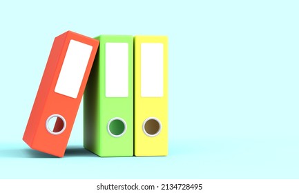 Folders with colored rings. Folder for office documents. 3d illustration