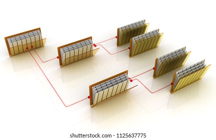 Folders connected together in a network. 3d image renderer