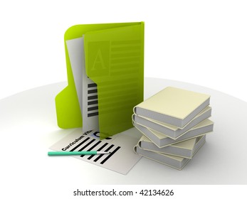 Folders With Papers, Books And Curriculum Vitae On The Ground