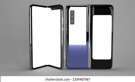 Folding Phone Of Background, 3d Rendering