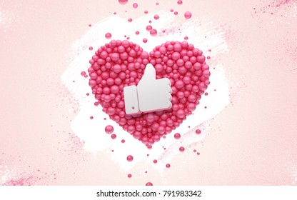 Followers thank you Pink heart and red balloons, ball. 3D Illustration for Social Network friends, followers, Web user Thank you celebrate of subscribers or followers and likes.