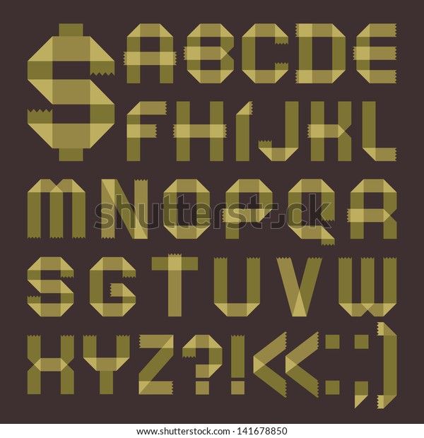 Font Greenish Scotch Tape Roman Alphabet Stock Illustration