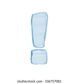 Font of ice. Isolated ice exclamation point on a white background. 3D illustration of the frozen exclamation mark