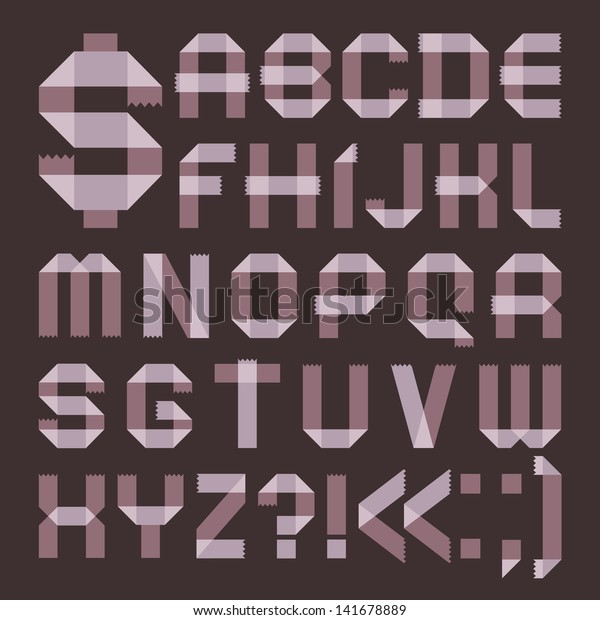 Font Lilac Scotch Tape Roman Alphabet Stock Illustration
