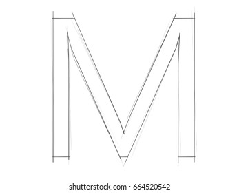 Font pencil sketch hand drawn alphabet drawing white background Isolated M Capital letters