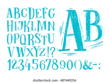 Font Pencil Vintage Alphabet Drawing In Blue Color