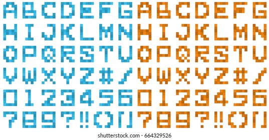 Font Of Pixel Art (blue And Orange)