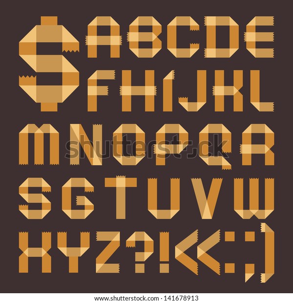 Font Yellowish Scotch Tape Roman Alphabet Stock Illustration