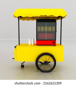 Food Cart Isolated. Hamburger Car, Street Food. 3D Rendering. 