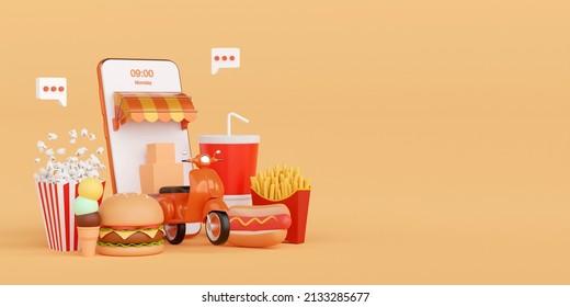 Food Delivery Application Online On Mobile, 3d Illustration