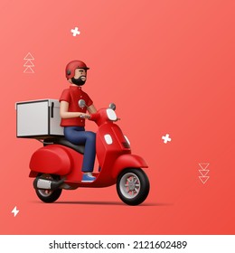 Food delivery on a scooter in 3D. Delivery Man Ride Scooter illustration. - Shutterstock ID 2121602489