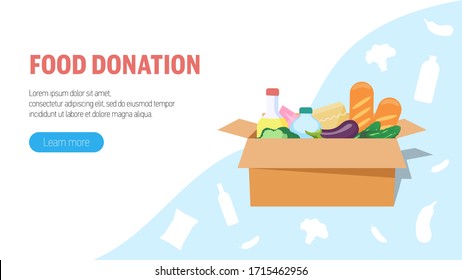 Food Donation Concept. Big Box With Food Donation. Web Banner, Infographics. 