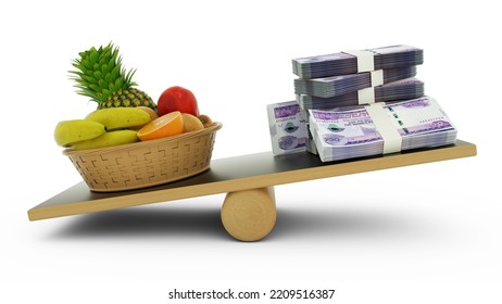 Food Inflation, Weighing Ethiopian Currency Against Foodstuffs, High Cost Of Living, 3d Rendering