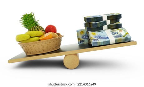 Food Inflation, Weighing Mauritanian Currency Against Foodstuffs, High Cost Of Living, 3d Rendering