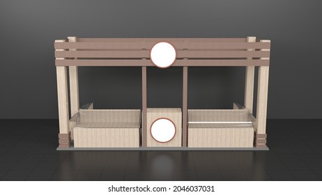 Food Market Kiosk, Farmers Shop, Farm Food Stall, Fruits And Vegetables Stand 3d Rendering Mockup