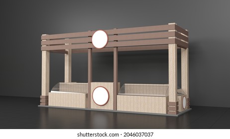 Food Market Kiosk, Farmers Shop, Farm Food Stall, Fruits And Vegetables Stand 3d Rendering Mockup