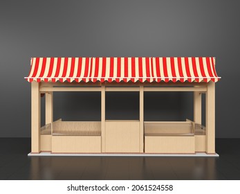 Food Market Kiosk, Farmers Shop, Farm Food Stall, Fruits And Vegetables Stand 3d Rendering Mockup