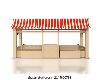 Food Market Kiosk, Farmers Shop, Farm Food Stall, Fruits And Vegetables Stand 3d Rendering Mockup Isolated On White Background