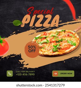 Food menu and delicious pizza web banner template - Powered by Shutterstock