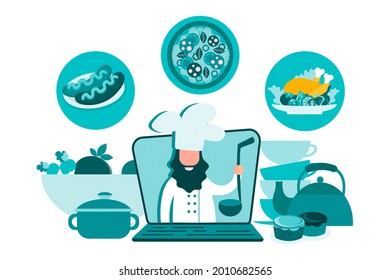 Food preparation, online cooking classes, chef blogger Concept  illustration - Powered by Shutterstock