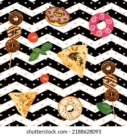 Food Repeat Pattern | Food Wrap Packaging Design | Donut Repeat Design | Hand-made Repeat Pattern Design Illustration