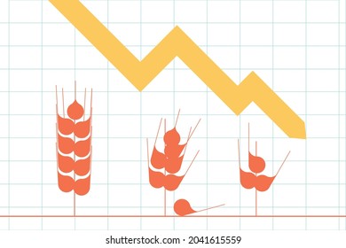 Food Shortage Illustration. Graph Showing Decline Of Cereal Production And Harvest.