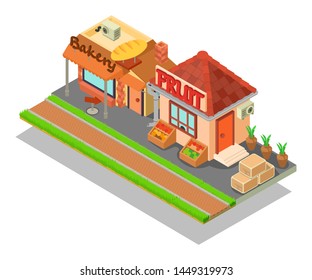 Food Street Concept Banner. Isometric Banner Of Food Street Concept For Web, Giftcard And Postcard