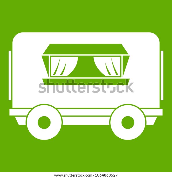 Food trailer icon white isolated on green\
background.\
illustration