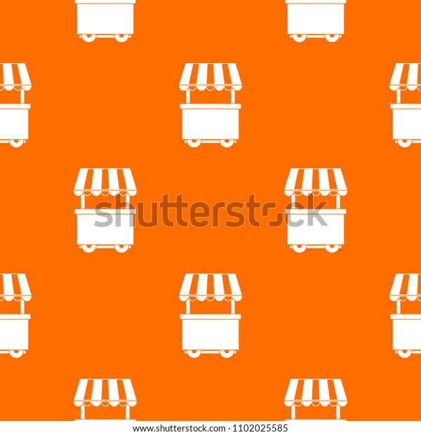 Food trolley with awning\
pattern repeat seamless in orange color for any design. geometric\
illustration