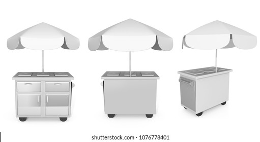 Food Trolley Cart On A White Background. 3d Rendering