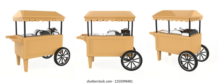 Food Trolley Cart On A White Background. 3d Rendering