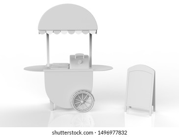 Food Trolley Cart On A White Background. 3d Rendering