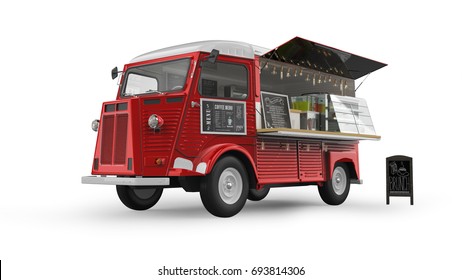 Food Truck 3D Rendering Isolated On White