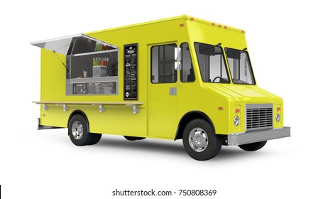 Food Truck 3D Rendering Isolated On White