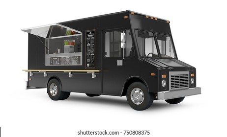 Food Truck 3D Rendering Isolated On White