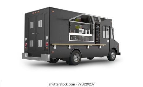 Food Truck 3D Rendering Isolated On White