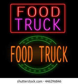 Food Truck Glowing Neon Sign On Black Background