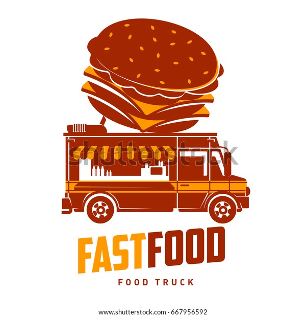 Food truck hamburger logo illustration.\
Vintage style labels design concept for food delivery service\
vehicles. Two colors logo templates for your design. Isolated on a\
white background