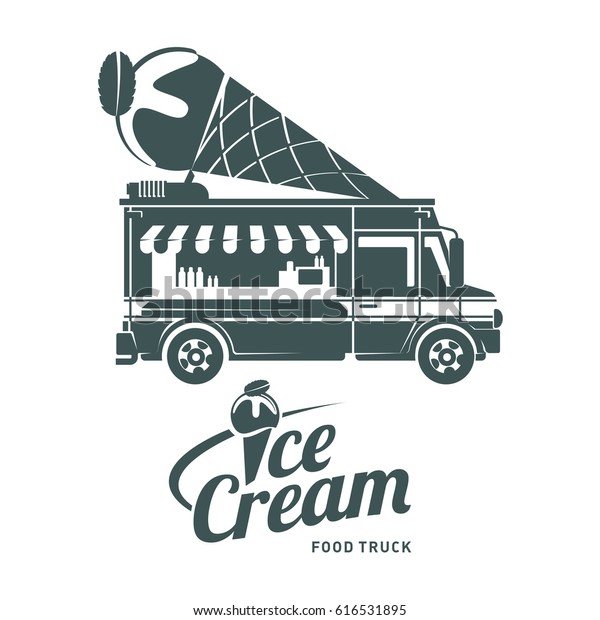 Food truck logo illustration. Vintage style\
badges and labels design concept for food delivery service\
vehicles. Black and white logo templates for your design.\
Illustration on a white\
background