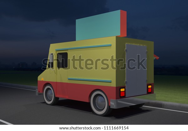food truck street kiosk cafe design ,3D\
rendering\
illustration