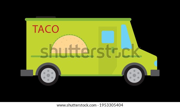 Food Truck Taco van illustration Isolated on\
black color\
background