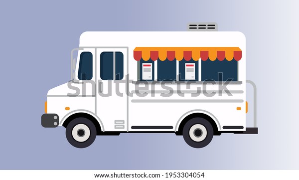 Food Truck White food van illustration\
Isolated on color gradient\
background
