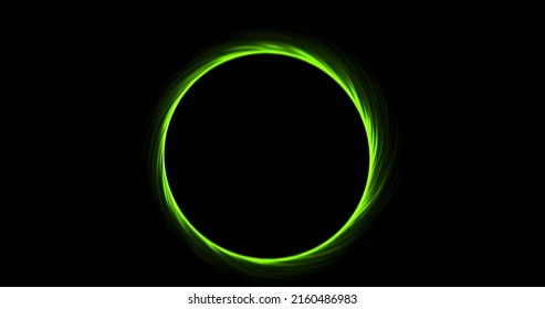 Footage Green Neon Portal Ring, Circle On Black Background. Abstract Portal Made Of Particles. Gradually Appeared A Ring Spinning And A Constant Glow In The Circle. Motion Graphics, Overlay
