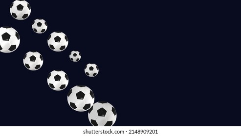 Football 3d Animation Of A Flying Ball. Football Background For Layout Or Poster Design. Isolate On A Blue Background. 3d Render