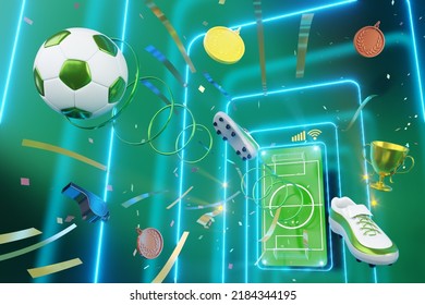 football ball object in the abstract background. light neon shape digital concept. ball symbol graphic sports. 3d illustrator. depth blur background. space night glitter effect. motion line design - Powered by Shutterstock